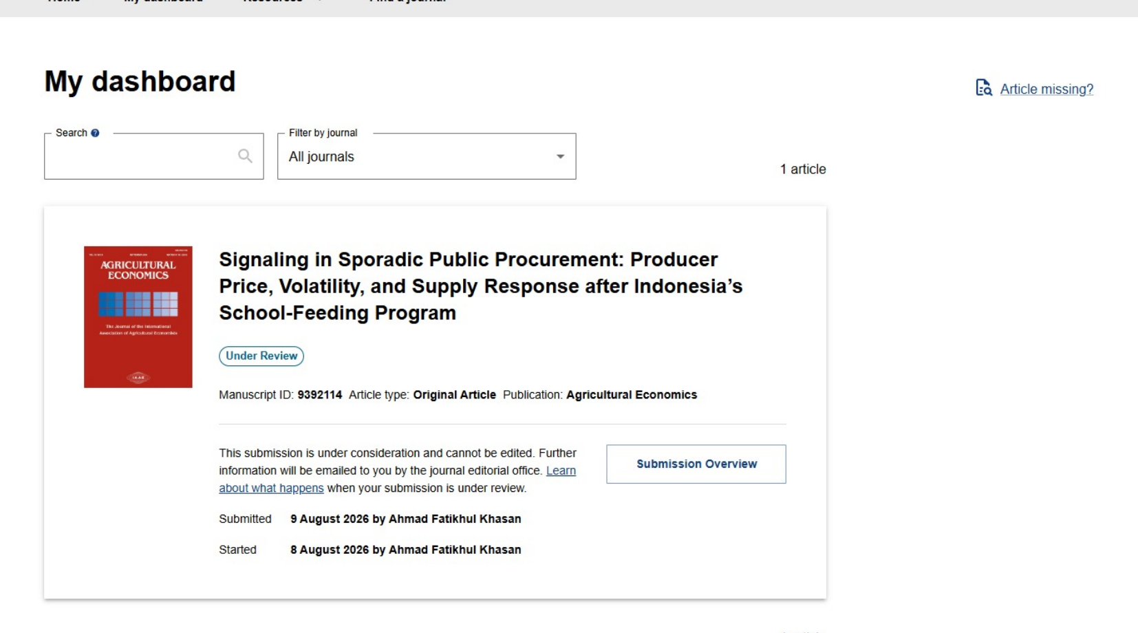 Agricultural Economics under review